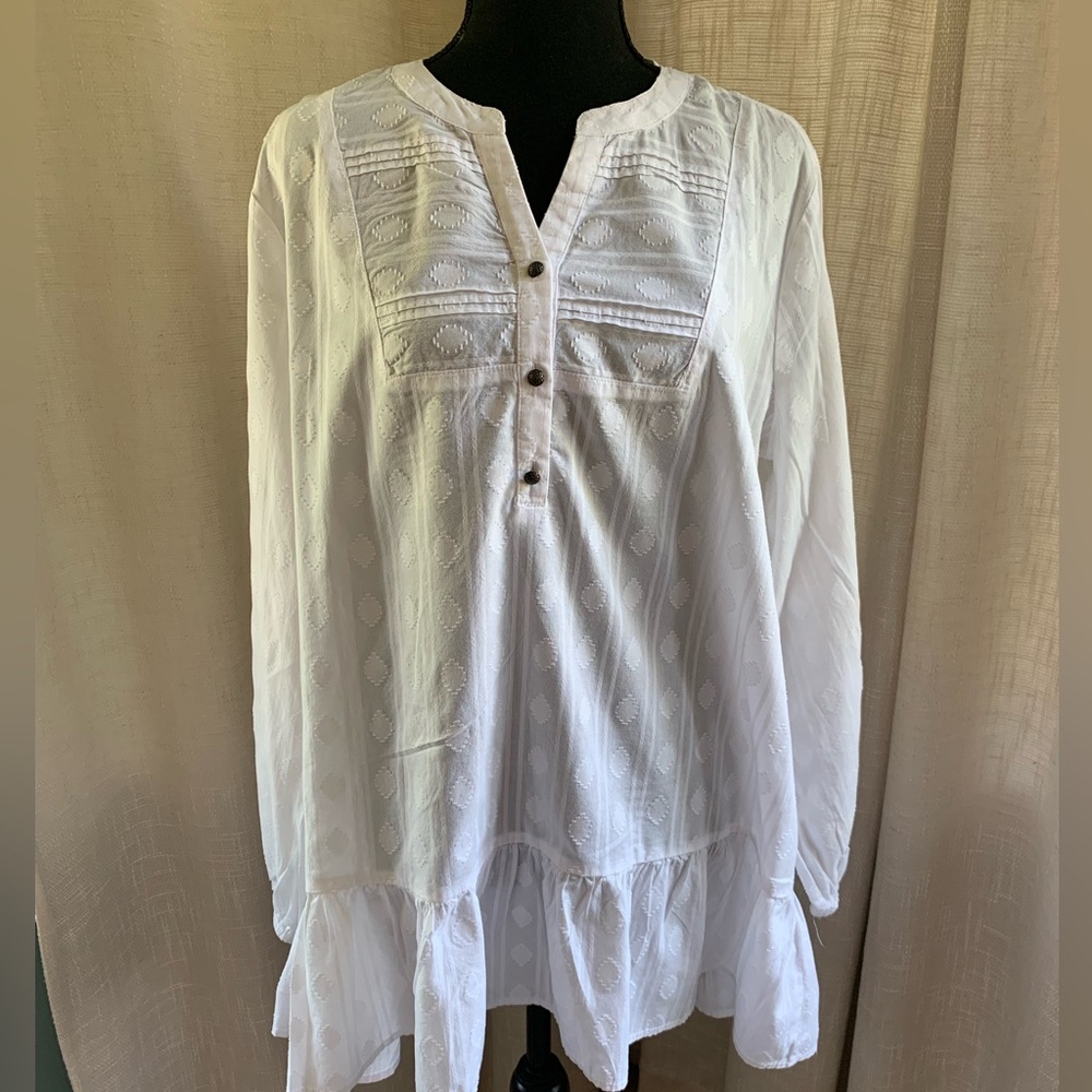 Beachlunchlounge white on white lightweight, boho tunic L/G